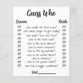 Vrijgezellenfeest spel raden wie Kaart flyer