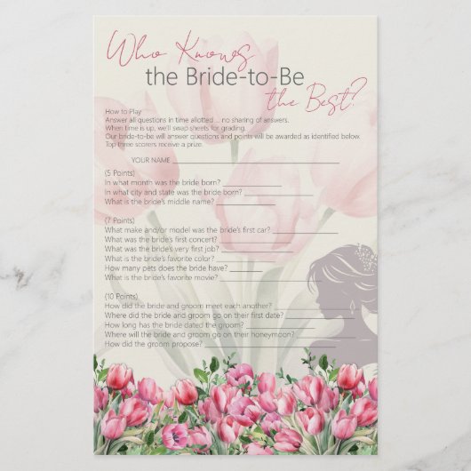 Vrijgezellenfeest spel roze tulpen die het beste w briefpapier (Voorkant)