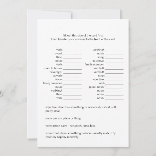 Vrijgezellenfeest spel "The Wedding Day" - Vertrou Kaart (Achterkant)