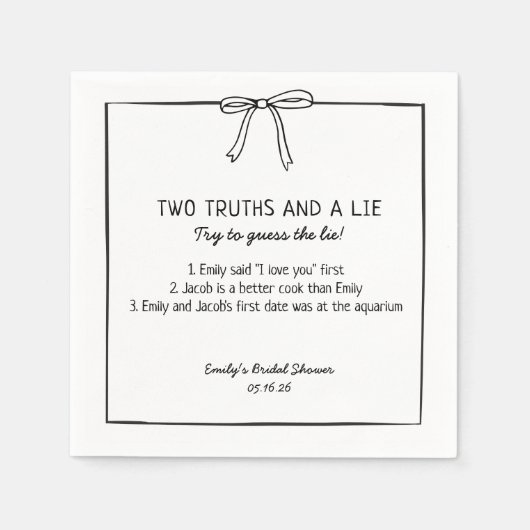 Vrijgezellenfeest spel "Twee waarheden en een leug Servet (Voorkant)