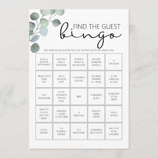 Vrijgezellenfeest Spel-Vind de Gast Bingo Programmakaart (Voorkant)