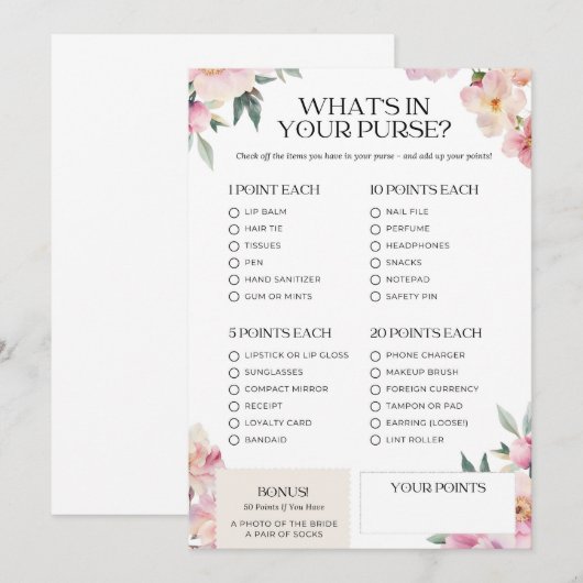 Vrijgezellenfeest Spel Wat zit er in je portemonne Kaart (Voorkant / Achterkant)