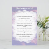 Vrijgezellenfeest spel "Welke Swift zei het?" (Staand voorkant)