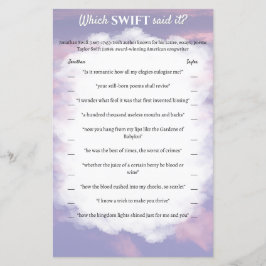 Vrijgezellenfeest spel "Welke Swift zei het?"