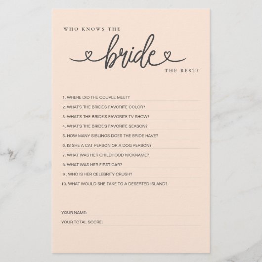 Vrijgezellenfeest spel Wie kent de bruid het beste (Voorkant)