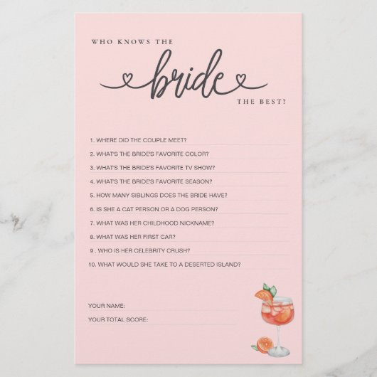 Vrijgezellenfeest spel Wie kent de bruid het beste (Voorkant)