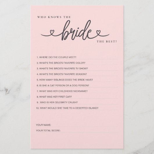 Vrijgezellenfeest spel Wie kent de bruid het beste (Voorkant)