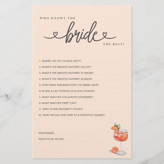 Vrijgezellenfeest spel Wie kent de bruid het beste (Voorkant)