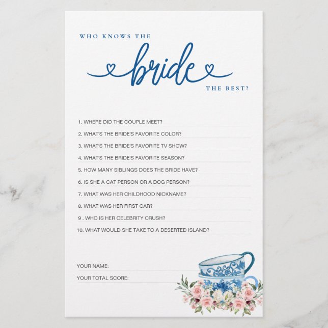 Vrijgezellenfeest spel Wie kent de bruid het beste (Voorkant)