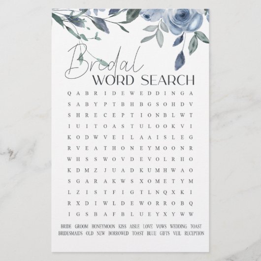 Vrijgezellenfeest Spel Woord Zoeken Dusty Blue Flo (Voorkant)