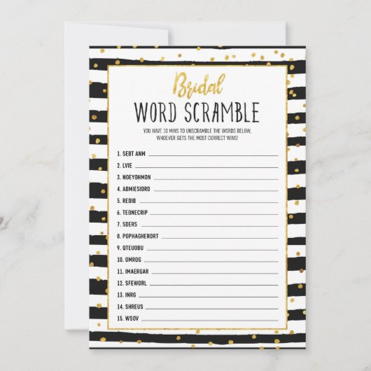 Vrijgezellenfeest spel Word Scramble Kaart (Voorkant)