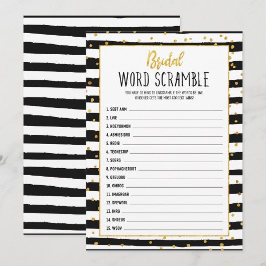 Vrijgezellenfeest spel Word Scramble Kaart (Voorkant / Achterkant)