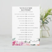 Vrijgezellenfeest spel zou ze liever roze bloemenp kaart (Staand voorkant)