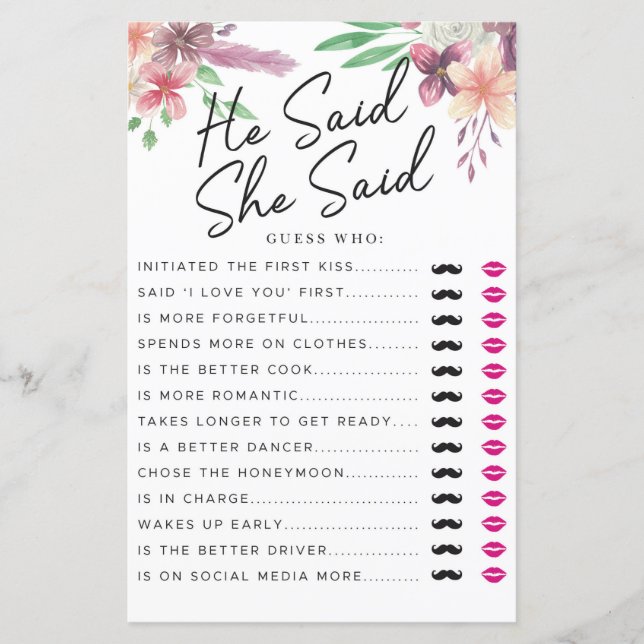 Vrijgezellenfeest Spelen zei dat ze Game Floral ze (Voorkant)