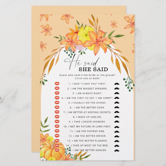 Vrijgezellenfeest Spelen zei dat ze Pumpkin zei (Voorkant / Achterkant)