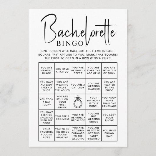 Vrijgezellenfeest Spelletjes Bachelorette Bingo Ka Kaart (Voorkant)