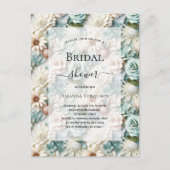 Vrijgezellenfeest stoffig groen wit bloemig uitnodiging briefkaart (Voorkant)