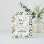 Vrijgezellenfeest stoffig groen wit bloemig uitnodiging briefkaart (Staand voorkant)