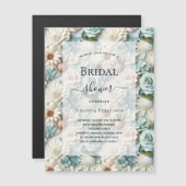 Vrijgezellenfeest stoffige groene witte bloemenlux magnetische uitnodiging (Voorkant / Achterkant)
