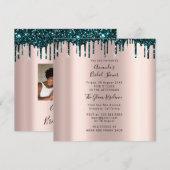 Vrijgezellenfeest Sweet 16th Drips Roos Blauwgroen Kaart (Voorkant / Achterkant)