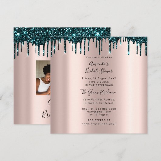 Vrijgezellenfeest Sweet 16th Drips Roos Blauwgroen Kaart (Voorkant / Achterkant)