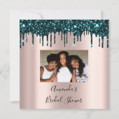 Vrijgezellenfeest Sweet 16th Drips Roos Blauwgroen Kaart (Achterkant)