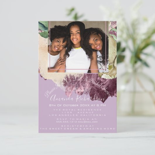 Vrijgezellenfeest Sweet 16th Photo Paarse Rozen Fl Kaart (Staand voorkant)