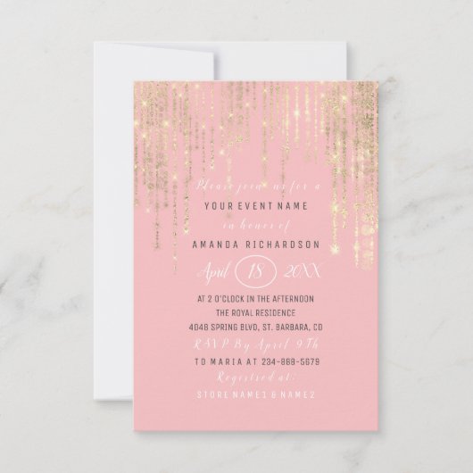 Vrijgezellenfeest Sweet 16th Pink Rose Gold Stripe Kaart (Voorkant)