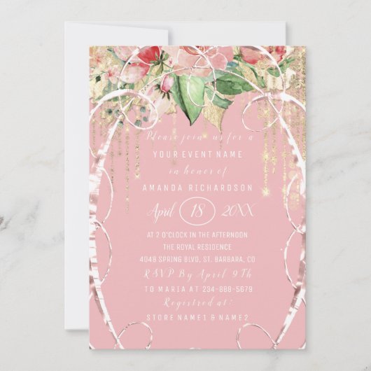 Vrijgezellenfeest Sweet 16th Pink Roses Blush Wit Kaart (Voorkant)