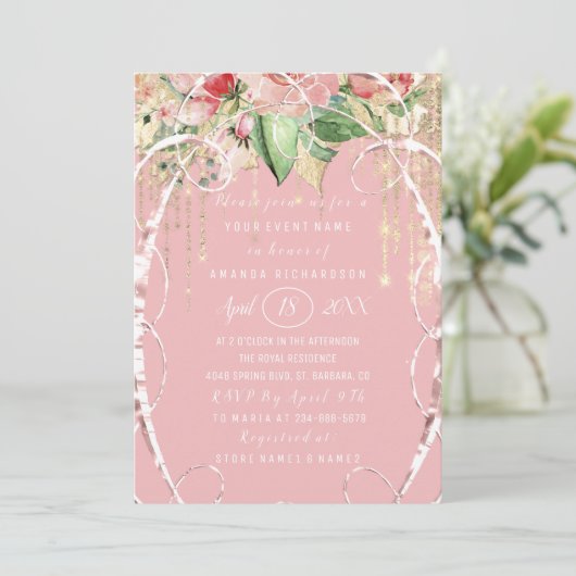 Vrijgezellenfeest Sweet 16th Pink Roses Blush Wit Kaart (Staand voorkant)