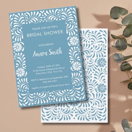VRIJGEZELLENFEEST TALAVERA BLUE FLOWERS Invitation Kaart