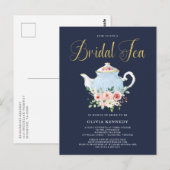 Vrijgezellenfeest Tea Elegant Blush Bloemen Goud I Briefkaart (Voorkant / Achterkant)