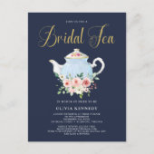 Vrijgezellenfeest Tea Elegant Blush Bloemen Goud I Briefkaart (Voorkant)