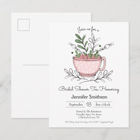 Vrijgezellenfeest Tea grillige Hand getrokken Tea Uitnodiging Briefkaart (Voorkant / Achterkant)