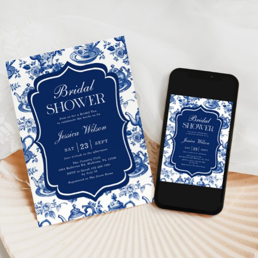 Vrijgezellenfeest Tea Party Blue Chinoiserie Kaart