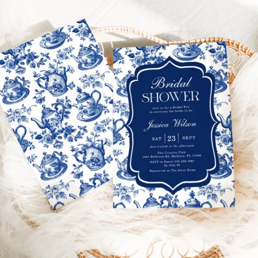 Vrijgezellenfeest Tea Party Blue Chinoiserie Kaart