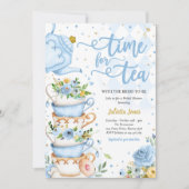 Vrijgezellenfeest Tea Party Blue en Gold Floral Kaart (Voorkant)