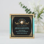 Vrijgezellenfeest Tea Party Blue Gold Glitter Kaart (Staand voorkant)