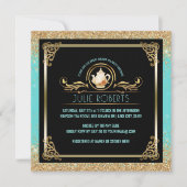 Vrijgezellenfeest Tea Party Blue Gold Glitter Kaart (Voorkant)