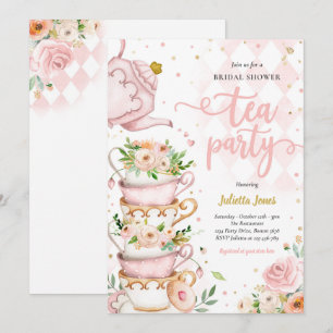 Vrijgezellenfeest Tea Party Blush Roze en Gouden B Kaart