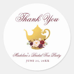 Vrijgezellenfeest Tea Party Bourgondië Floral Dank Ronde Sticker