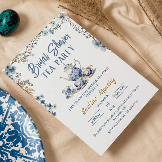 Vrijgezellenfeest Tea Party Delfts Blauw Bloemen b Kaart