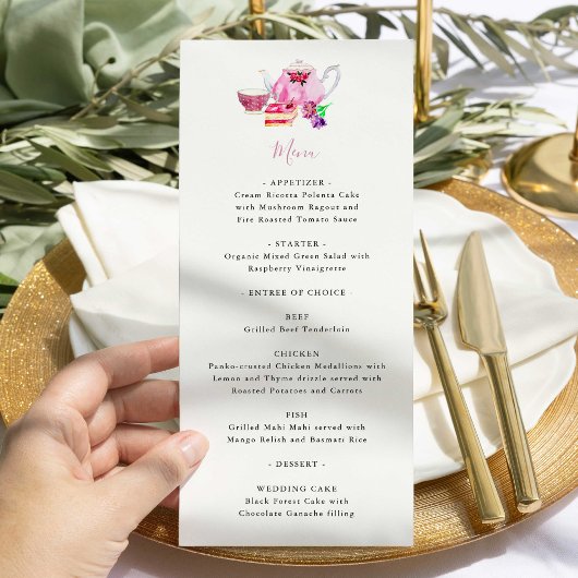 Vrijgezellenfeest Tea Party Dusty Pink Teapot Menu