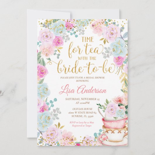 Vrijgezellenfeest Tea Party Floral Kaart (Voorkant)