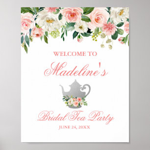 Vrijgezellenfeest Tea Party Floral roze Silver Wel Poster