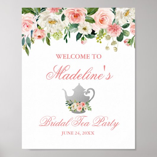 Vrijgezellenfeest Tea Party Floral roze Silver Wel Poster (Voorkant)