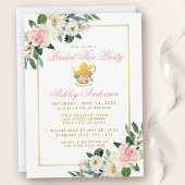 Vrijgezellenfeest Tea Party Gold Pink Floral Invit Kaart