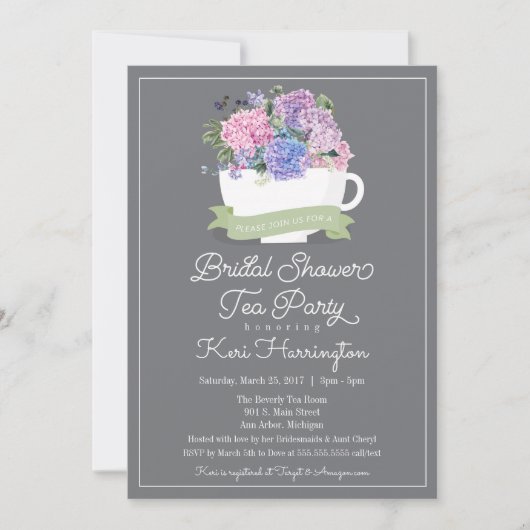 Vrijgezellenfeest Tea Party Invitation and Hydrang Kaart (Voorkant)