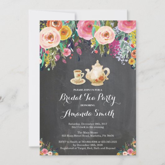 vrijgezellenfeest Tea Party Invitation Floral Kaart (Voorkant)
