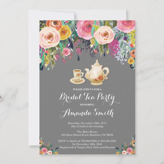Vrijgezellenfeest Tea Party Invitation Floral Kaart (Voorkant)